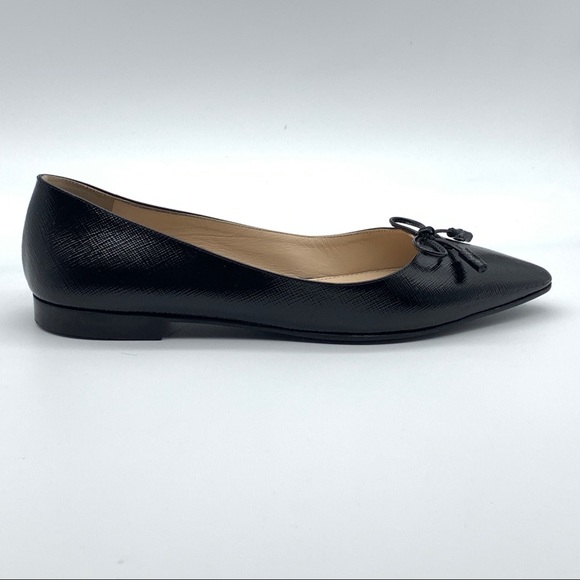 Vestaire - Prada Saffiano Bow Logo Pointed Ballet Flats - Picture 2 of 14